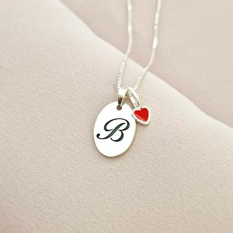 Lantisor Love Initial - Pandantiv oval cu initiala si charm Inima - Argint 925 picture - 3