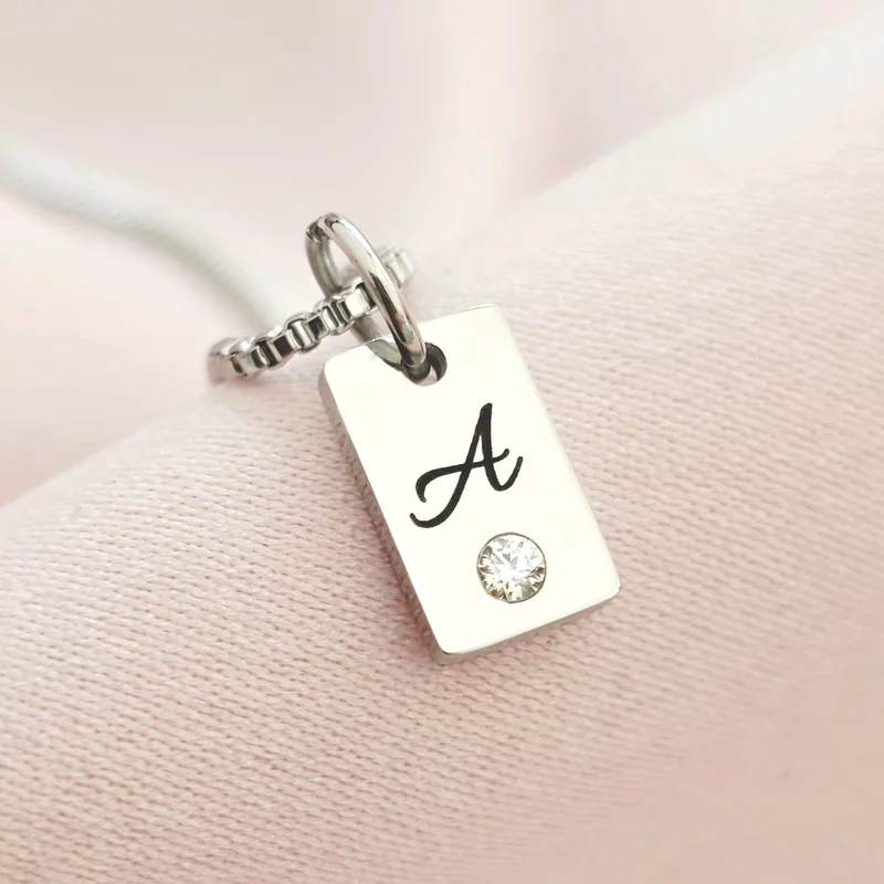 Lantisor Lumia – Placute cu initiale & cristal Zirconia - Otel Inoxidabil 316L picture - 2