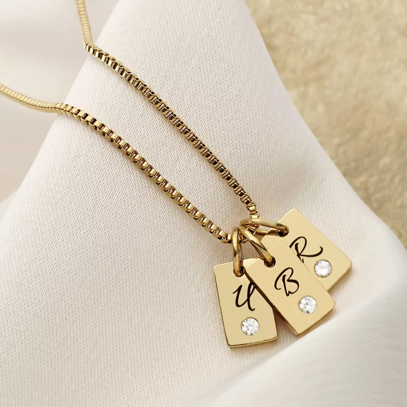 Lantisor Lumia – Placute cu initiale & cristal Zirconia - Otel Inoxidabil 316L picture - 5