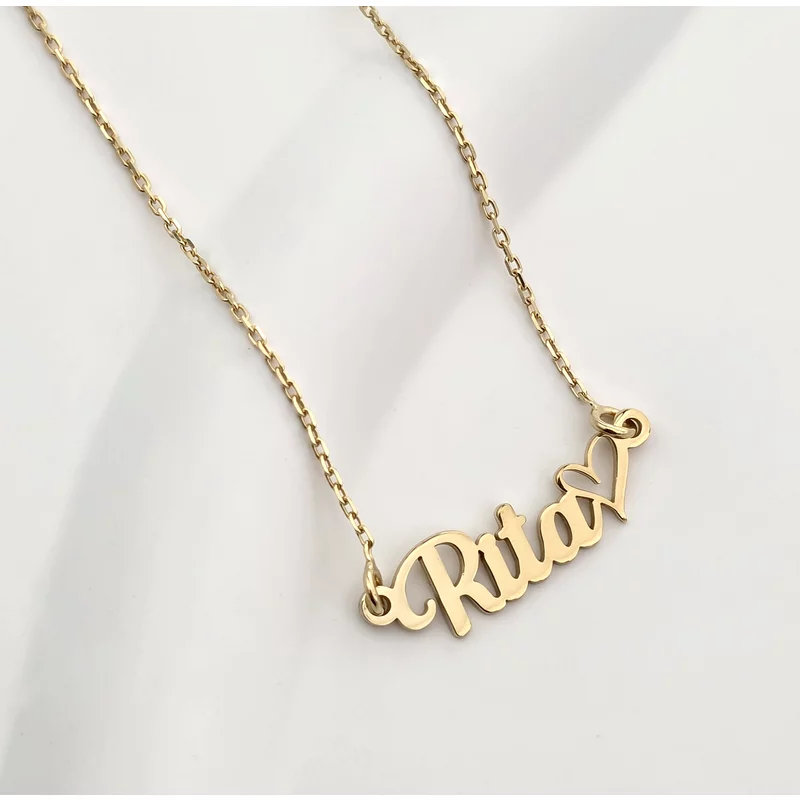 Lănțișor Nume cu Inimă - Font Romantic - Argint 925 cu Aur Galben 18K picture - 2