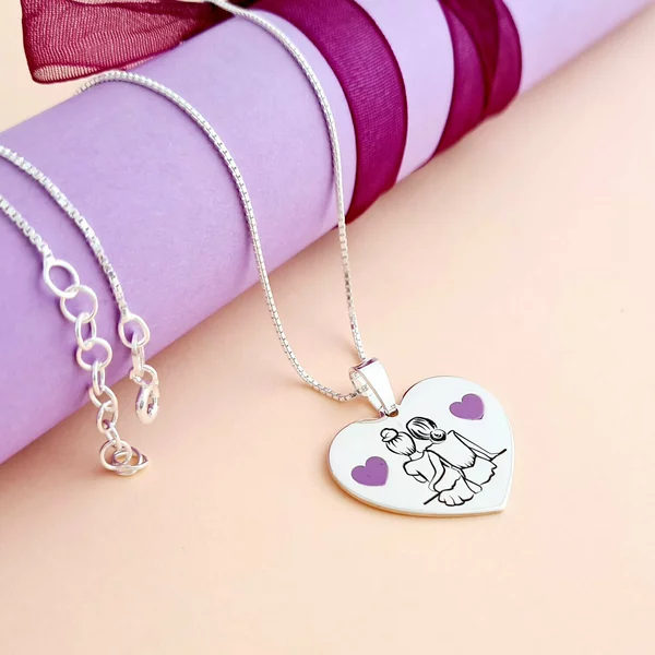 Lantisor personalizat - Inima 2 Surori / Prietene decorata cu email - Argint 925