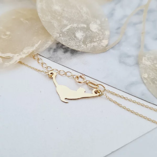 Lantisor personalizat - Pisica alintata - Aur Galben 9K