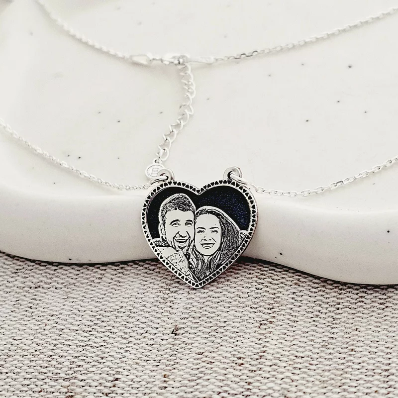 Lantisor personalizata cu poza - Inima cu poveste - Model fotogravura relief - Argint 925 picture - 4