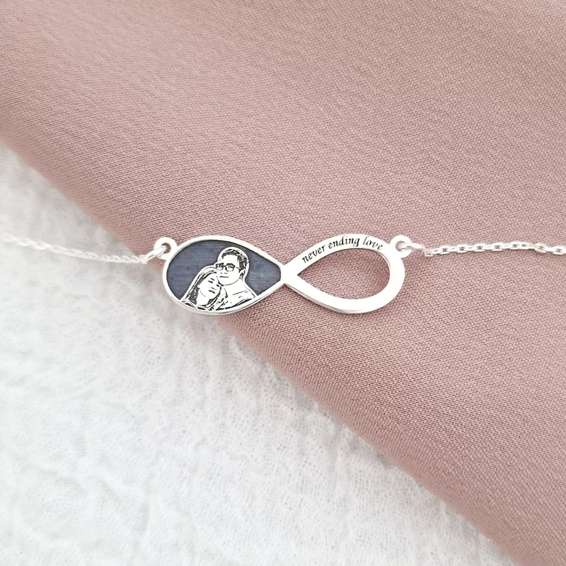 Lantisor personalizata cu poza - Iubire fara sfarsit - Model fotogravura relief - Argint 925 picture - 4