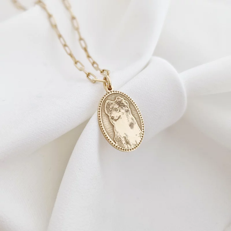 Lantisor personalizata cu poza - Ovalul Amintirilor - Model fotogravura relief - Argint 925 placat cu Aur Galben 18K picture - 4