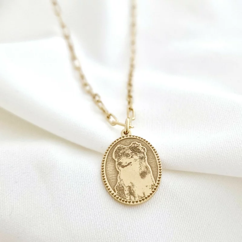 Lantisor personalizata cu poza - Ovalul Amintirilor - Model fotogravura relief - Argint 925 placat cu Aur Galben 18K picture - 3