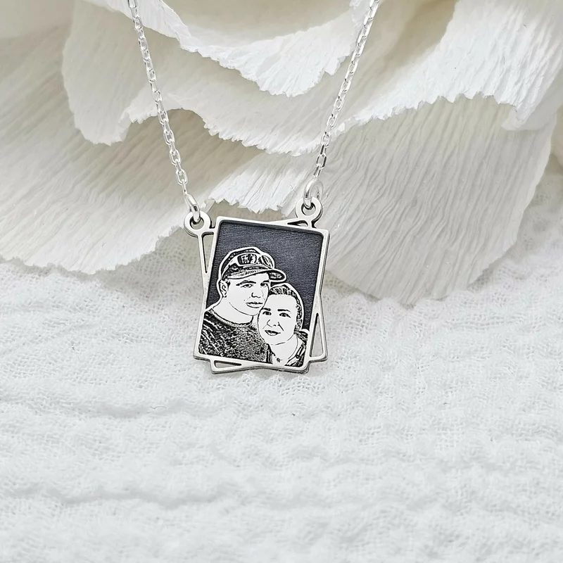 Lantisor personalizata cu poza - Rama Amintirilor - Model fotogravura relief - Argint 925 picture - 4