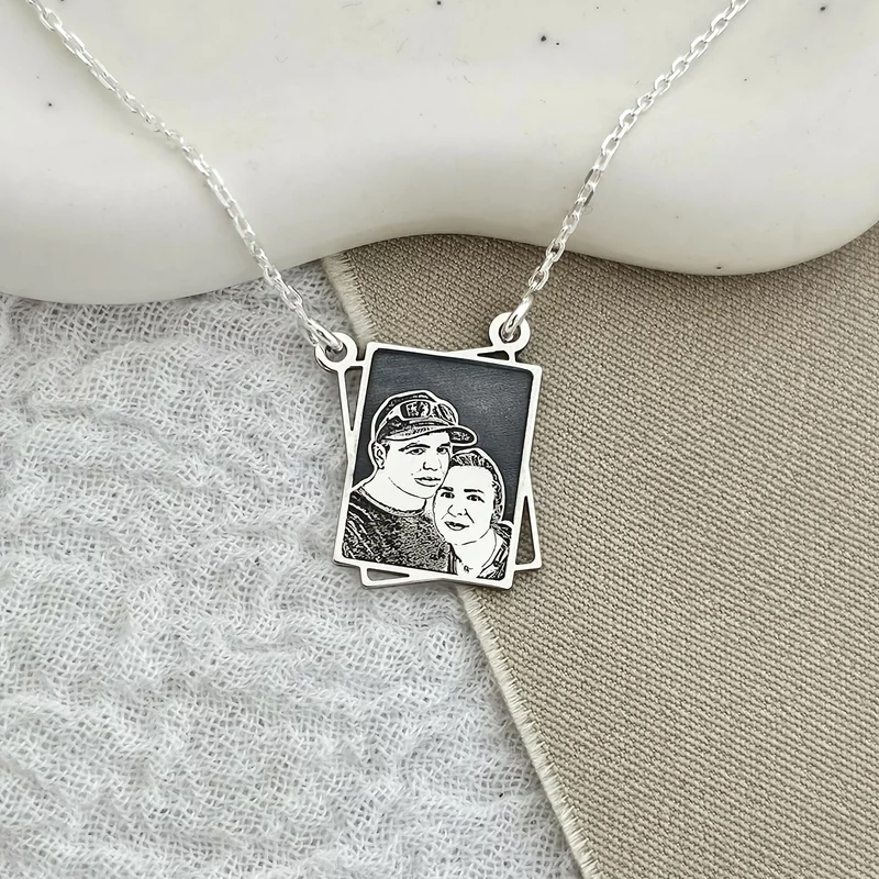 Lantisor personalizata cu poza - Rama Amintirilor - Model fotogravura relief - Argint 925 picture - 3