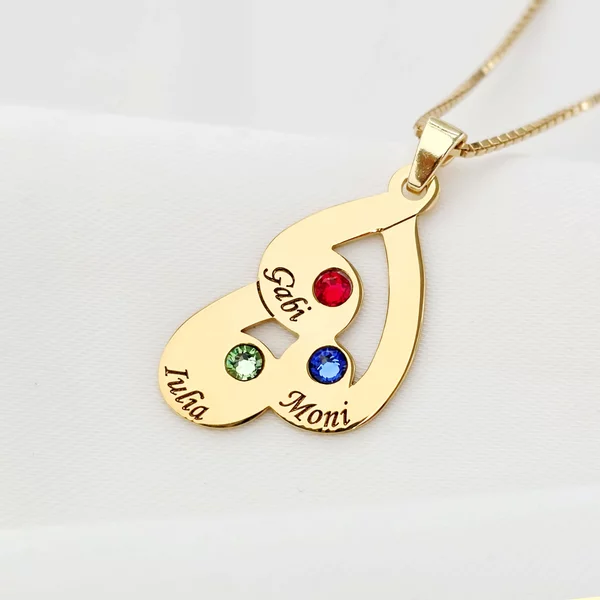 Lantisor Picaturi de emotie - 3 nume si cristale Swarovski - Argint 925 placat cu Aur Galben 18K