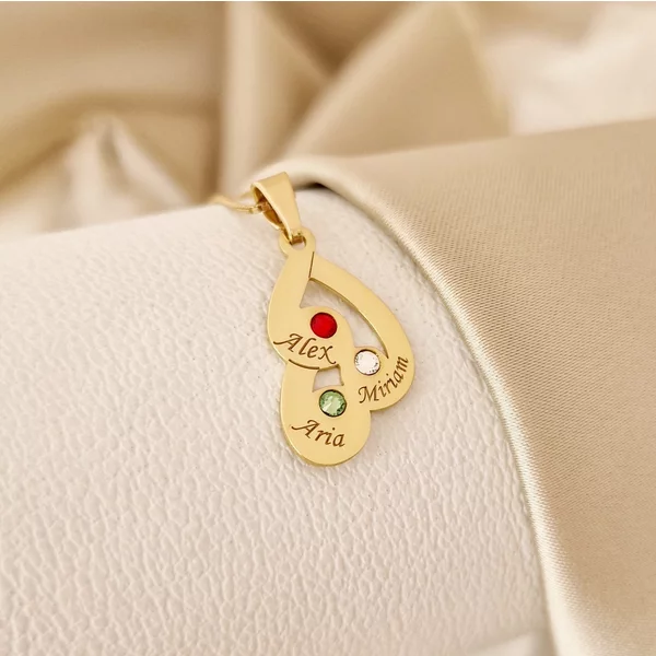 Lantisor Picaturi de emotie - 3 nume si cristale Swarovski - Argint 925 placat cu Aur Galben 18K