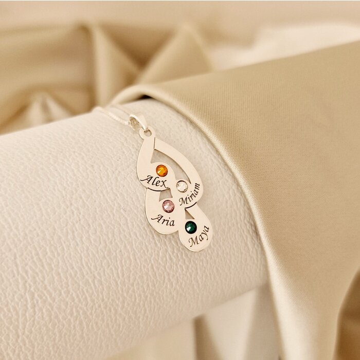 Lantisor picaturi de emotie - 4 nume si cristale swarovski - argint 925