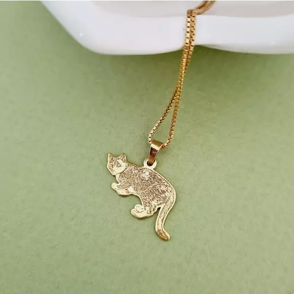 Lantisor pisica iubita - Personalizare cu poza - Argint 925 placat cu Aur Galben 18K