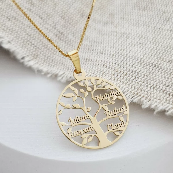 Lantisor premium - Copacul Vietii - personalizat cu nume - Argint 925 placat cu Aur galben 18K