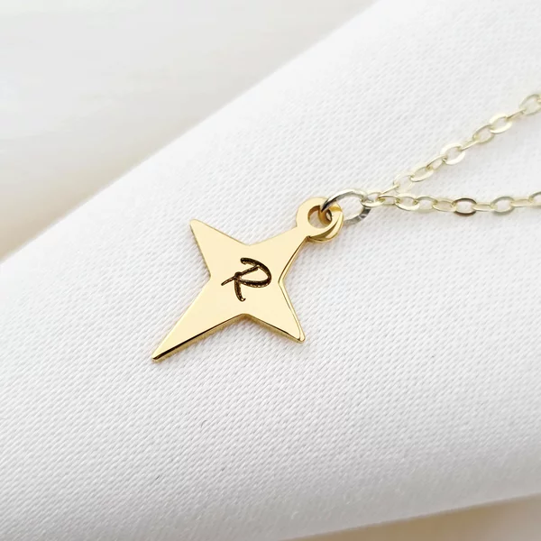 Lantisor Starlight - Zirconii Albe & Pandantiv Stea cu Initiala - Argint 925 placat cu Aur Galben 18K