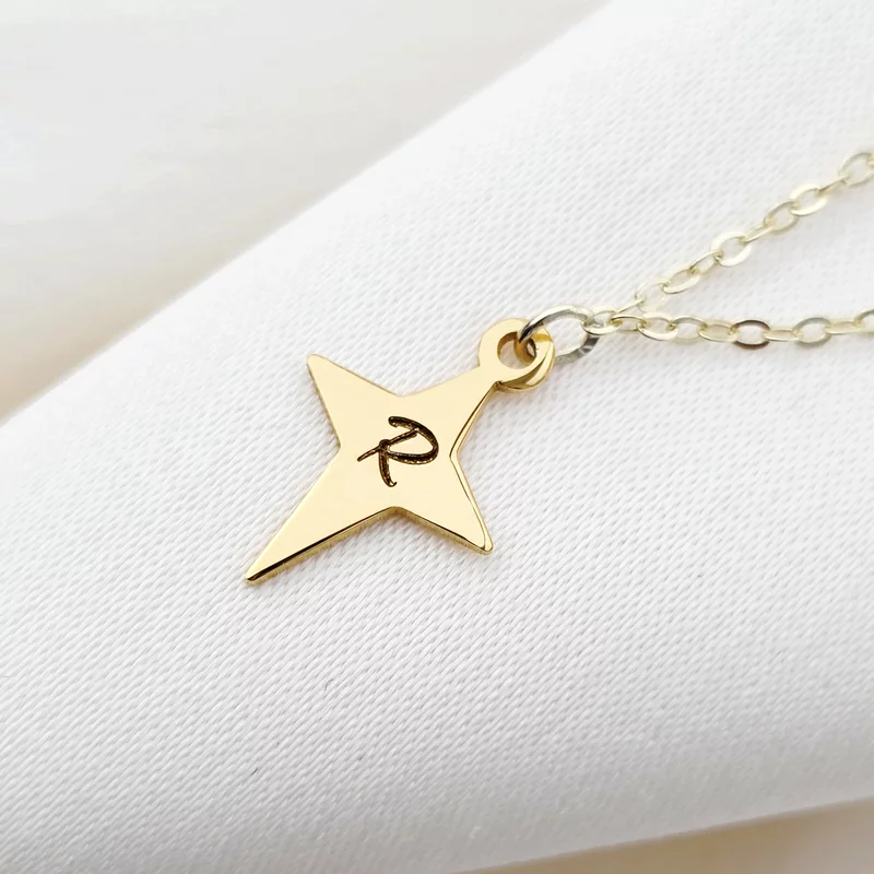 Lantisor Starlight - Zirconii Albe & Pandantiv Stea cu Initiala - Argint 925 placat cu Aur Galben 18K