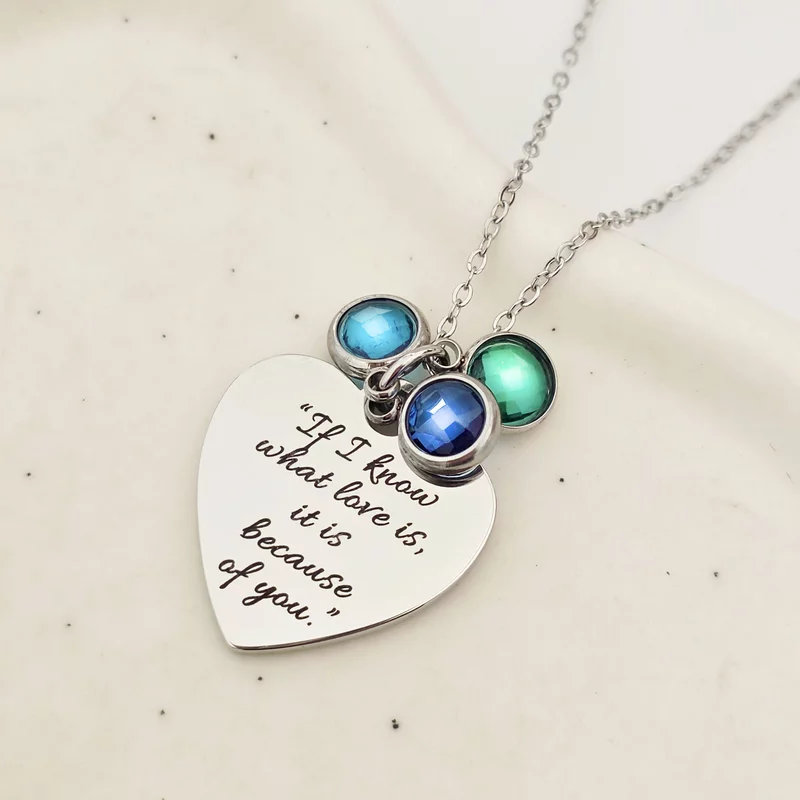 Lantisor Suflet luminos - Inima & Zirconii in culorile lunii de nastere - Otel Inoxidabil 316L picture - 4