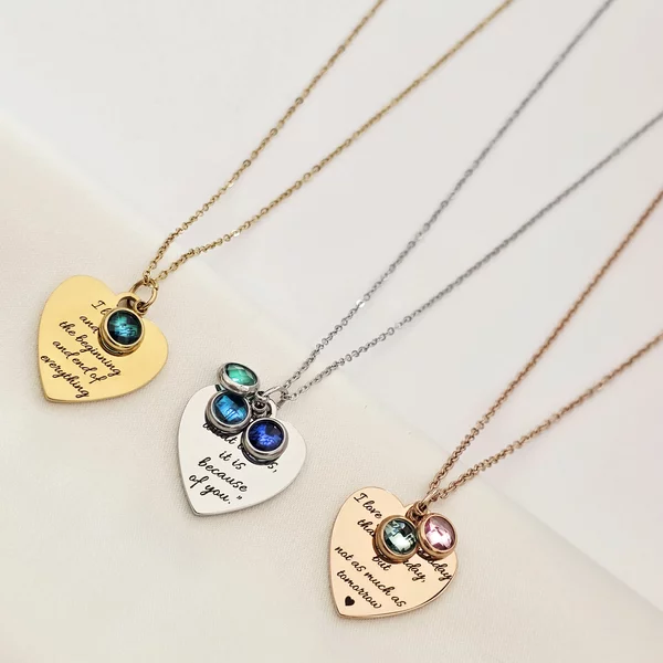 Lantisor Suflet luminos - Inima & Zirconii in culorile lunii de nastere - Otel Inoxidabil 316L