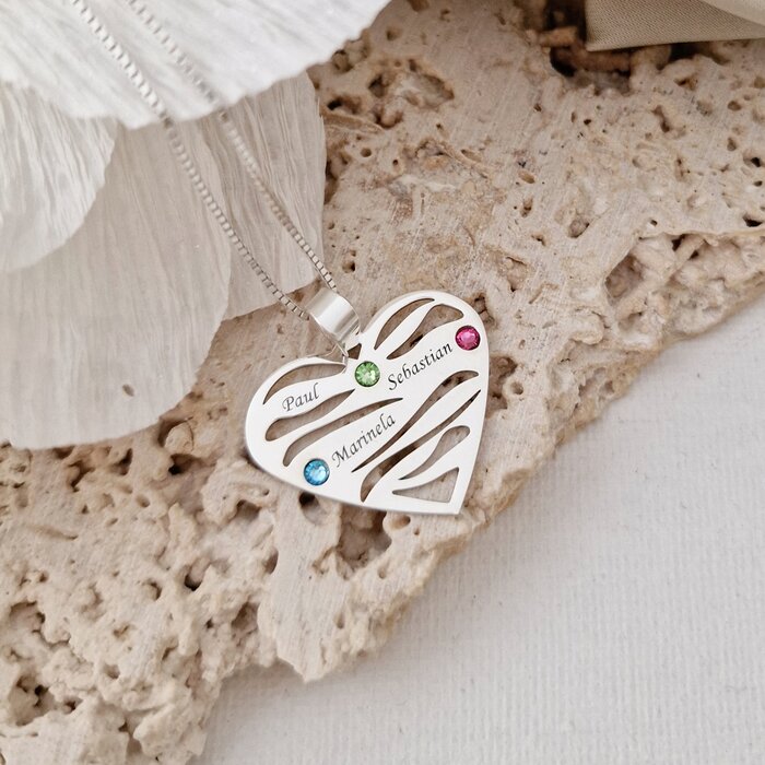 Lantisor valuri de iubire - 3 nume si cristale swarovski - argint 925
