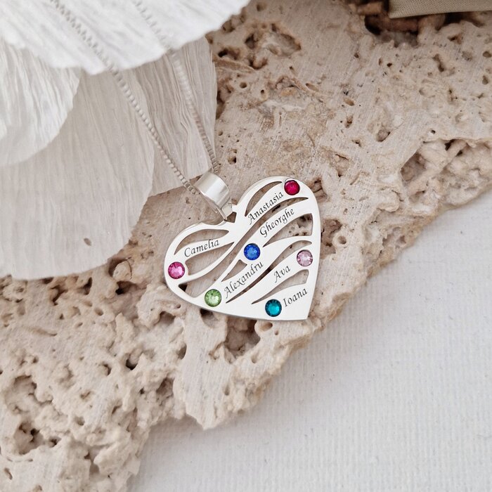 Lantisor valuri de iubire - 6 nume si cristale swarovski - argint 925