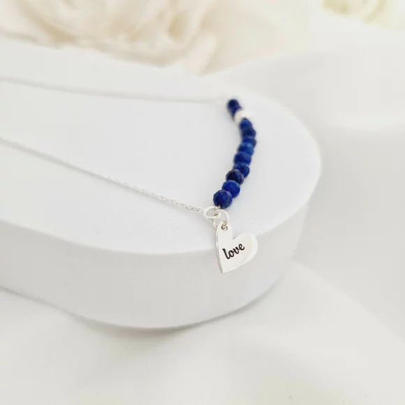 Lantisor Vitalitate - Vibrantia Vietii - Pandantiv inima gravata - Lantisor combinat cu Pietre semiprețioase Lapis Lazuli si o biluta 4 mm - Argint 925