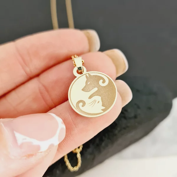 Lantisor Yin&Yang - Conexiune caine si pisica - Aur Galben 9K