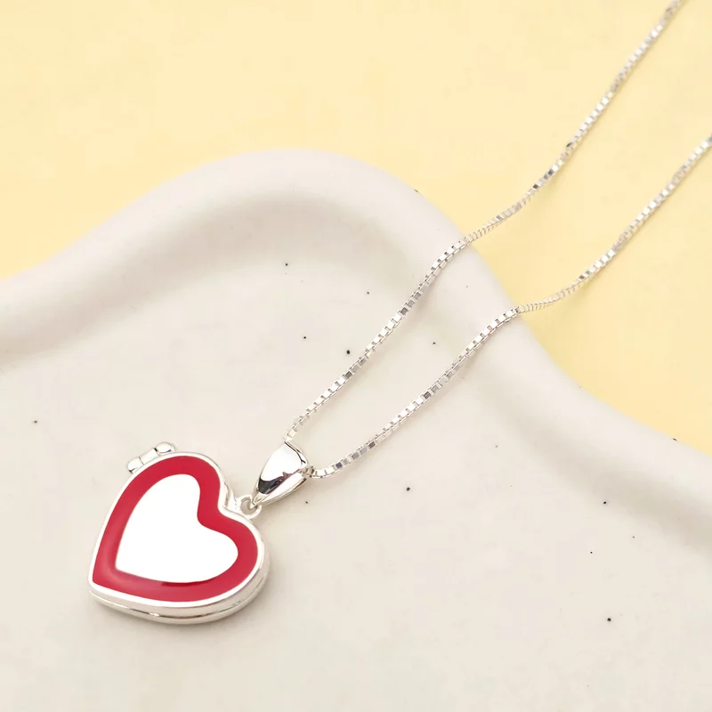 Medalion Amintiri in inima - Locket cu poze in interior - Argint 925 si email rosu picture - 3