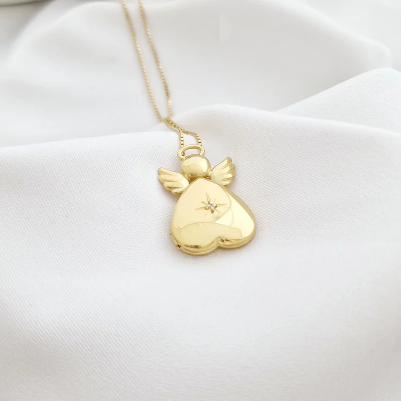 Medalion inger cu poze in interior - Golden Angel - Argint 925 placat cu Aur Galben 18K - Cristal White Zirconia picture - 9