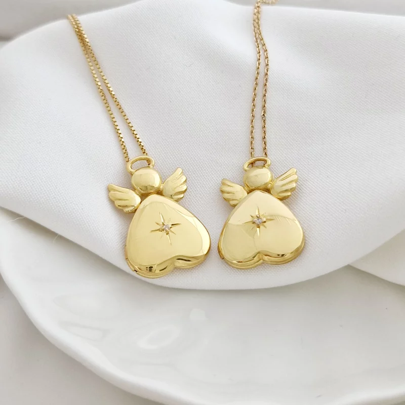 Medalion inger cu poze in interior - Golden Angel - Argint 925 placat cu Aur Galben 18K - Cristal White Zirconia picture - 3