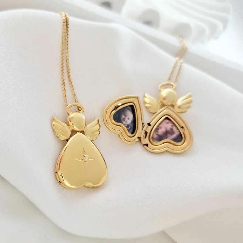 Medalion inger cu poze in interior - Golden Angel - Argint 925 placat cu Aur Galben 18K - Cristal White Zirconia picture - 7