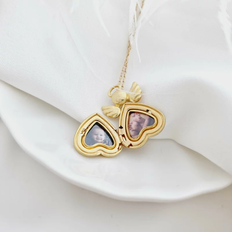 Medalion inger cu poze in interior - Golden Angel - Argint 925 placat cu Aur Galben 18K - Cristal White Zirconia picture - 8