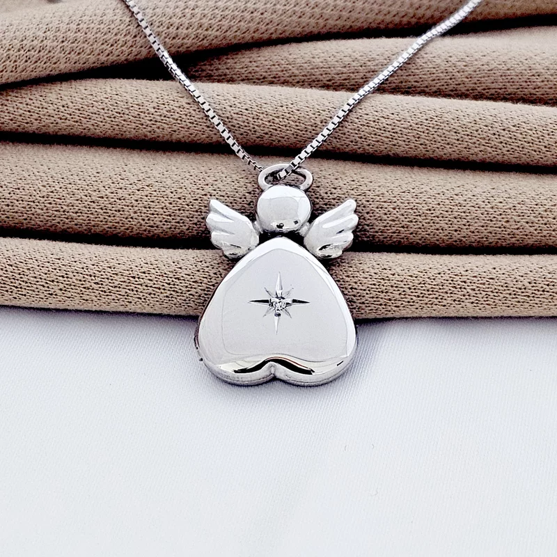 Medalion inger cu poze in interior - Golden Angel - Argint 925 Rodiat - Cristal White Zirconia picture - 6