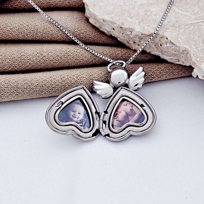 Medalion inger cu poze in interior - Golden Angel - Argint 925 Rodiat - Cristal White Zirconia picture - 5