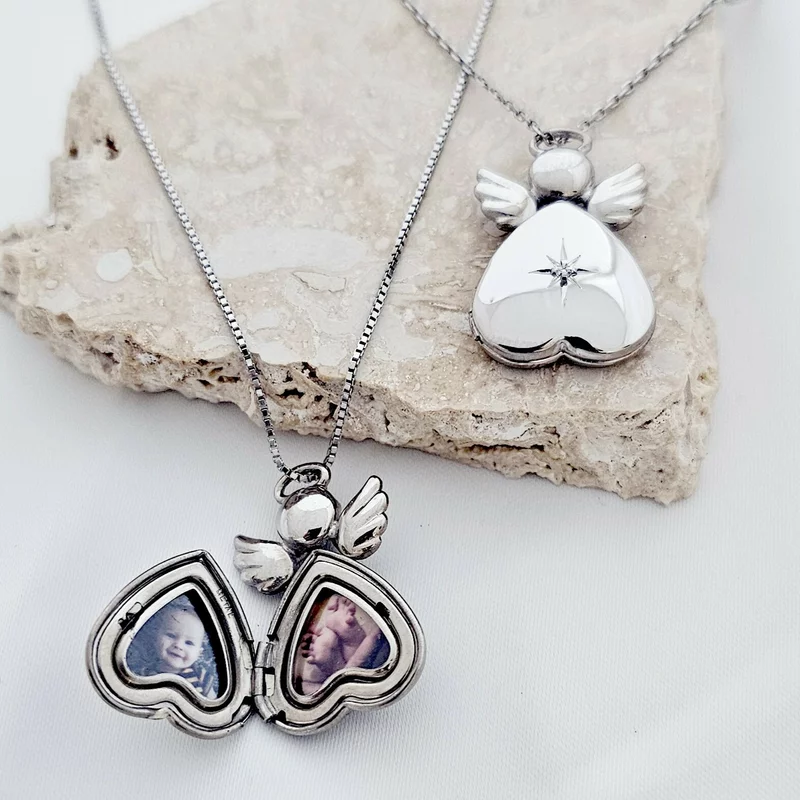 Medalion inger cu poze in interior - Golden Angel - Argint 925 Rodiat - Cristal White Zirconia picture - 4