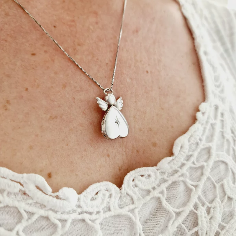 Medalion inger cu poze in interior - Golden Angel - Argint 925 Rodiat - Cristal White Zirconia picture - 7