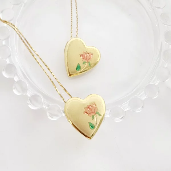 Medalion inima cu poze in interior - Beauty and the Beast - Argint 925 placat cu Aur Galben 18K