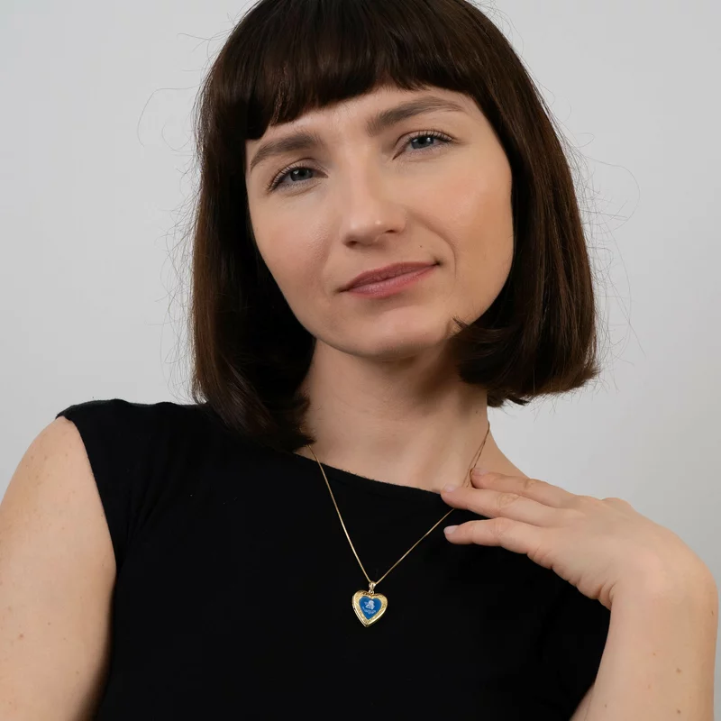 Medalion inima cu poze in interior - Blue Angel - Argint 925 placat cu Aur Galben 18K picture - 2