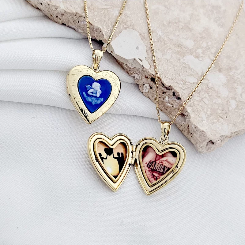 Medalion inima cu poze in interior - Blue Angel - Argint 925 placat cu Aur Galben 18K picture - 11