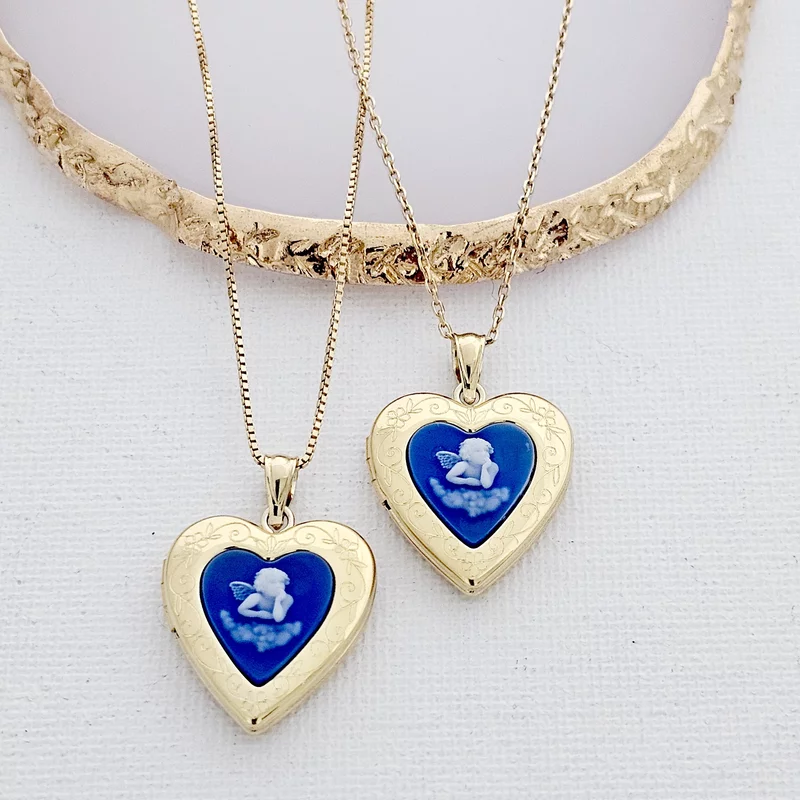 Medalion inima cu poze in interior - Blue Angel - Argint 925 placat cu Aur Galben 18K picture - 8