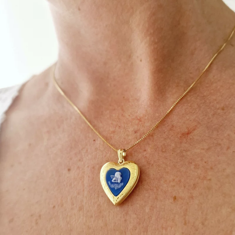 Medalion inima cu poze in interior - Blue Angel - Argint 925 placat cu Aur Galben 18K picture - 13
