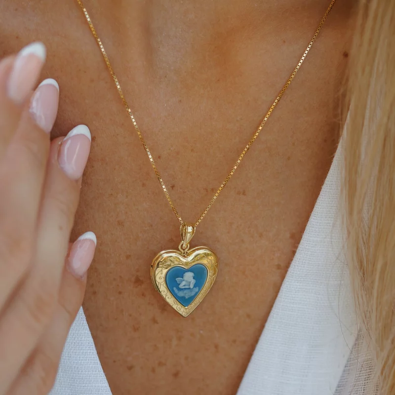 Medalion inima cu poze in interior - Blue Angel - Argint 925 placat cu Aur Galben 18K picture - 7