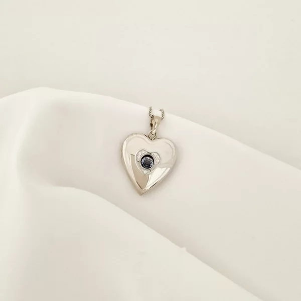 Medalion inima cu poze in interior - Blue Shimmer - Argint 925 Rodiat - Cristale Zirconia