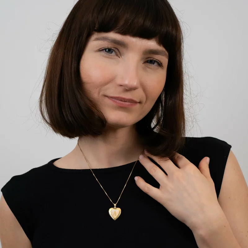 Medalion inima cu poze in interior - Boy & Mother of Pearl - Argint 925 placat cu Aur Galben 18K picture - 2