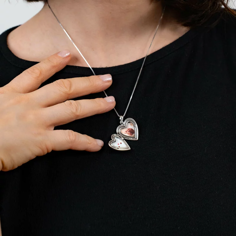 Medalion inima cu poze in interior - Girl & Mother of Pearl - Argint 925 Rodiat picture - 6