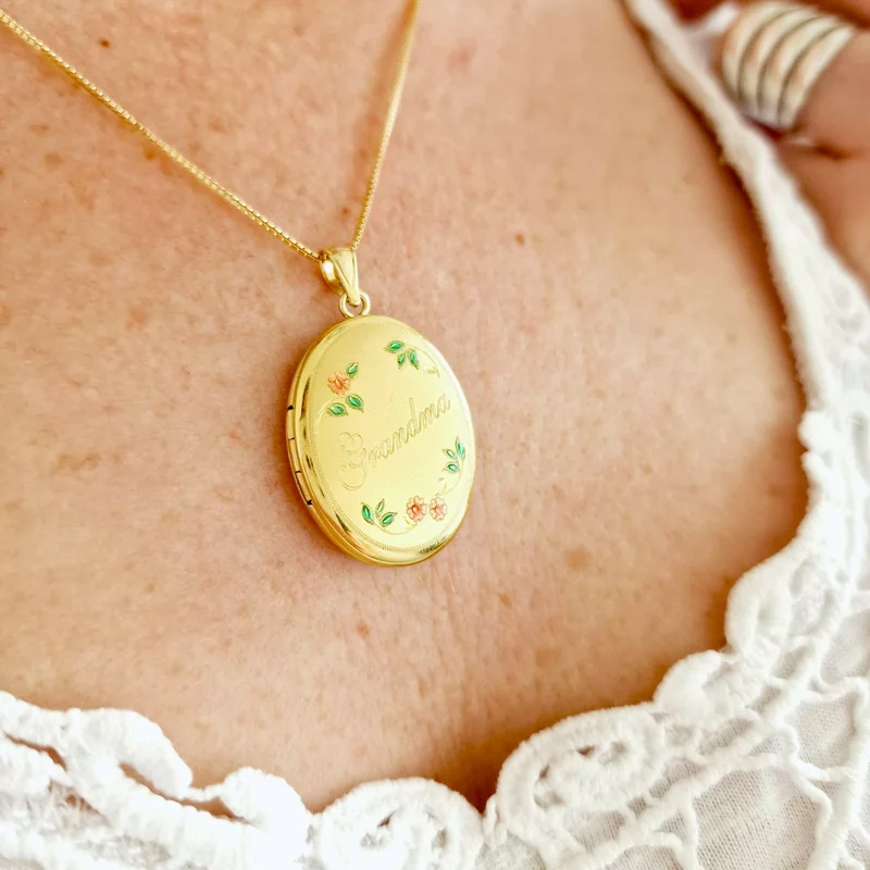 Medalion oval cu poze in interior - Grandmas Garden - Argint 925 placat cu Aur Galben 18K picture - 8