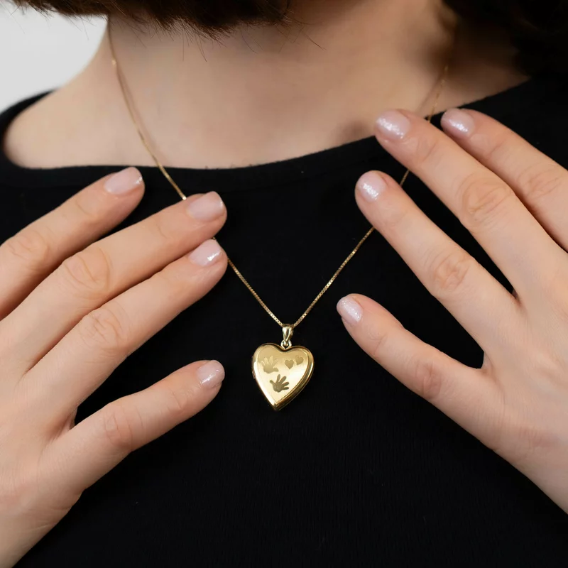 Medalion inima cu poze in interior - Handprints and Hearts - Argint 925 placat cu Aur Galben 18K picture - 4