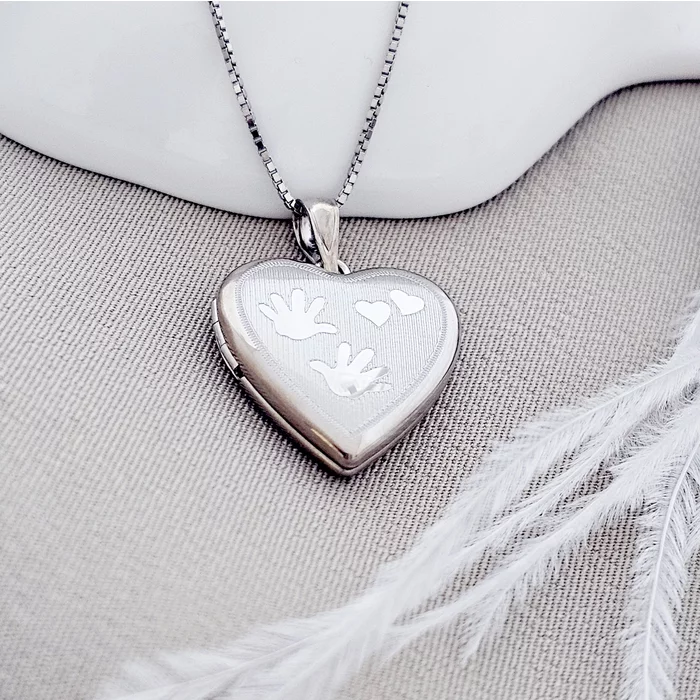 Medalion inima cu poze in interior - Handprints and Hearts - Argint 925 Rodiat