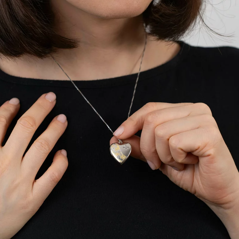 Medalion inima cu poze in interior - Little Footsteps - Argint 925 rodiat & placat cu Aur Galben 18K - Cristal White Zirconia picture - 8