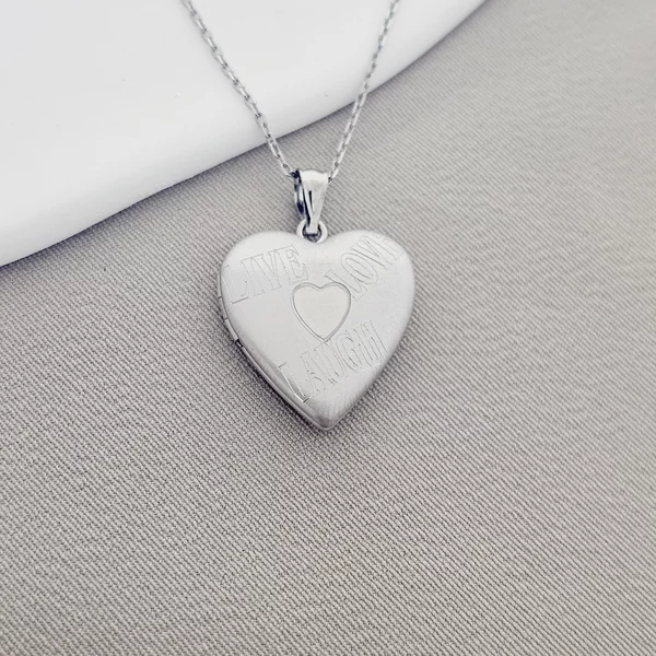 Medalion inima cu poze in interior - Live Love Laugh - Argint 925 Rodiat