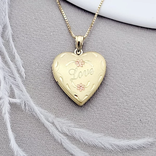 Medalion inima cu poze in interior - Love Blossoms - Argint 925 placat cu Aur Galben 18K