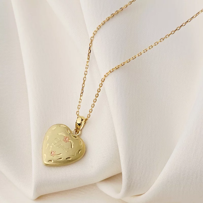 Medalion inima cu poze in interior - Love Flowers - Argint 925 placat cu Aur Galben 18K picture - 2